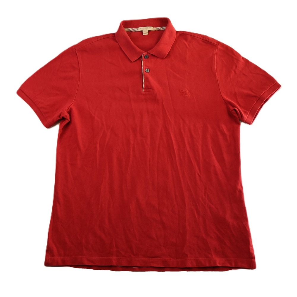Burberry Mens XL Polo Shirt Red Short Sleeve Check Placket Cotton 6863501